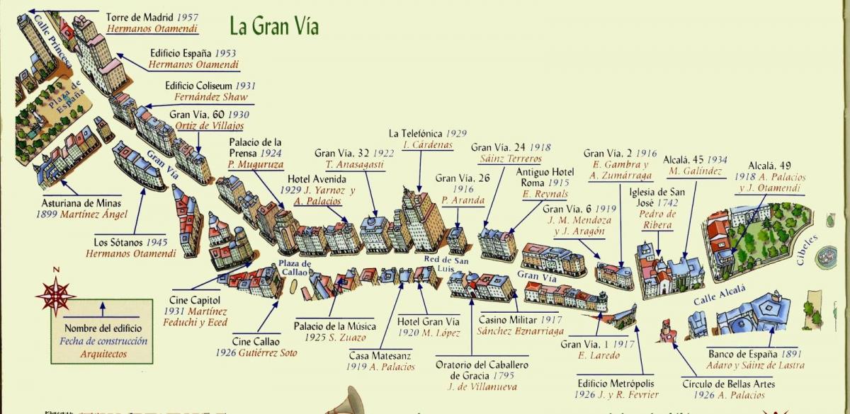 خريطة شارع غران فيا في مدريد