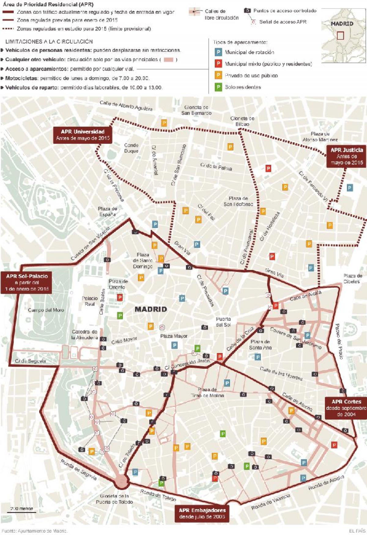 خريطة مدريد وقوف السيارات